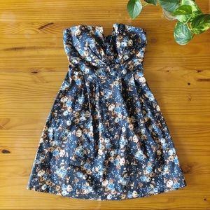 ModCloth Navy Blue Floral Strapless Dress